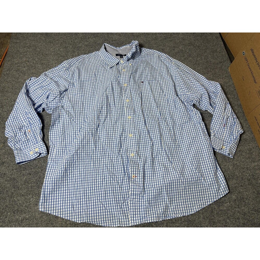 Tommy Hilfiger Shirt Mens 4XL Blue Check Long Sleeve Button-Down Casual Cotton